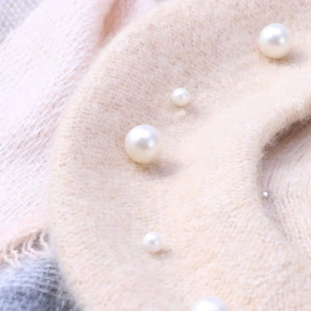 Cashmere Beret (Beaded) in Ivory or Black with White Simulated Pearls
